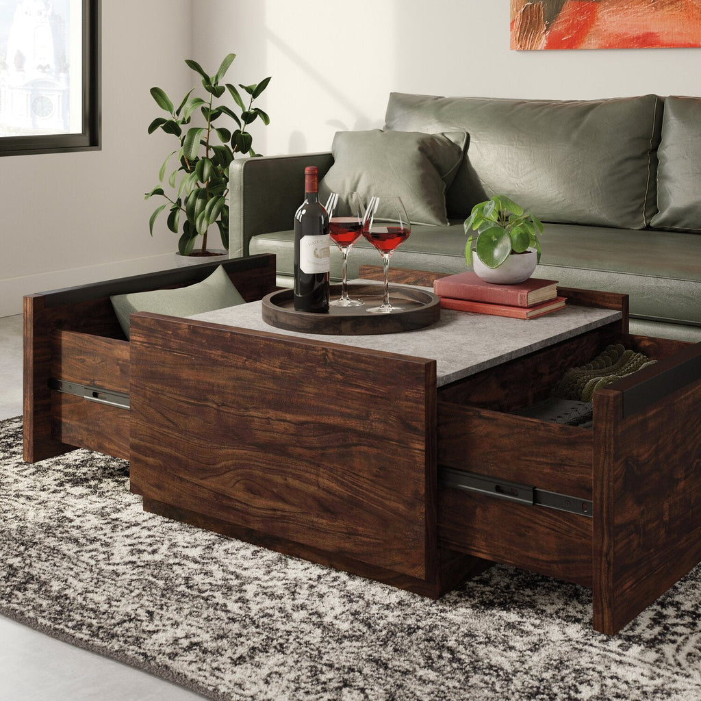 Benson 31” Modern Coffee Table with Storage - Dark Brown and Grey | Table à café moderne Benson de 31 po avec rangement - brun foncé et grise