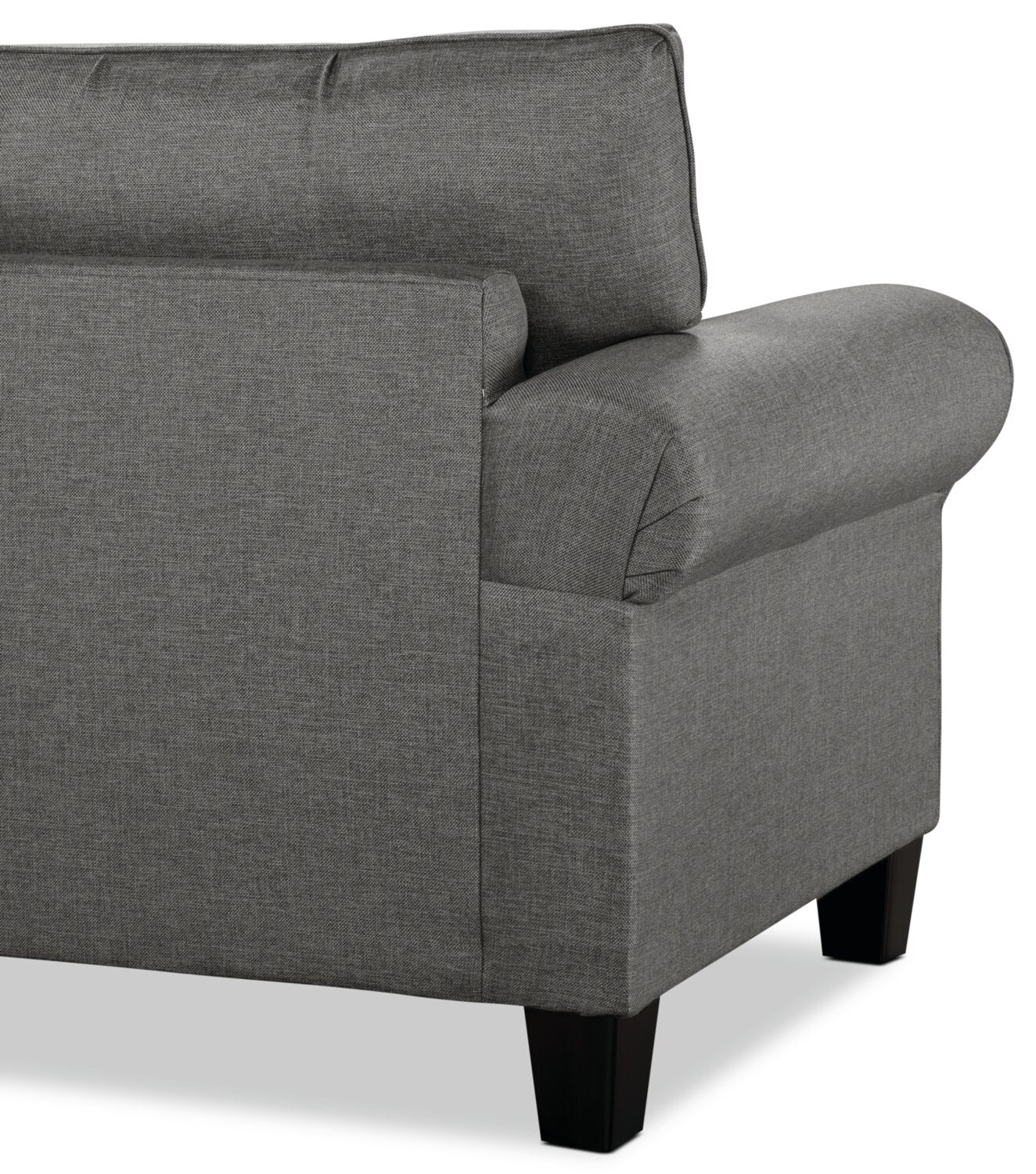 Made in Canada Tula 88" Fabric Sofa with Rolled Arms and Accent Pillows - Steel Grey | Sofa Tula de 88 po fabriqué au Canada en tissu avec accoudoirs enroulés et coussins décoratifs - gris acier