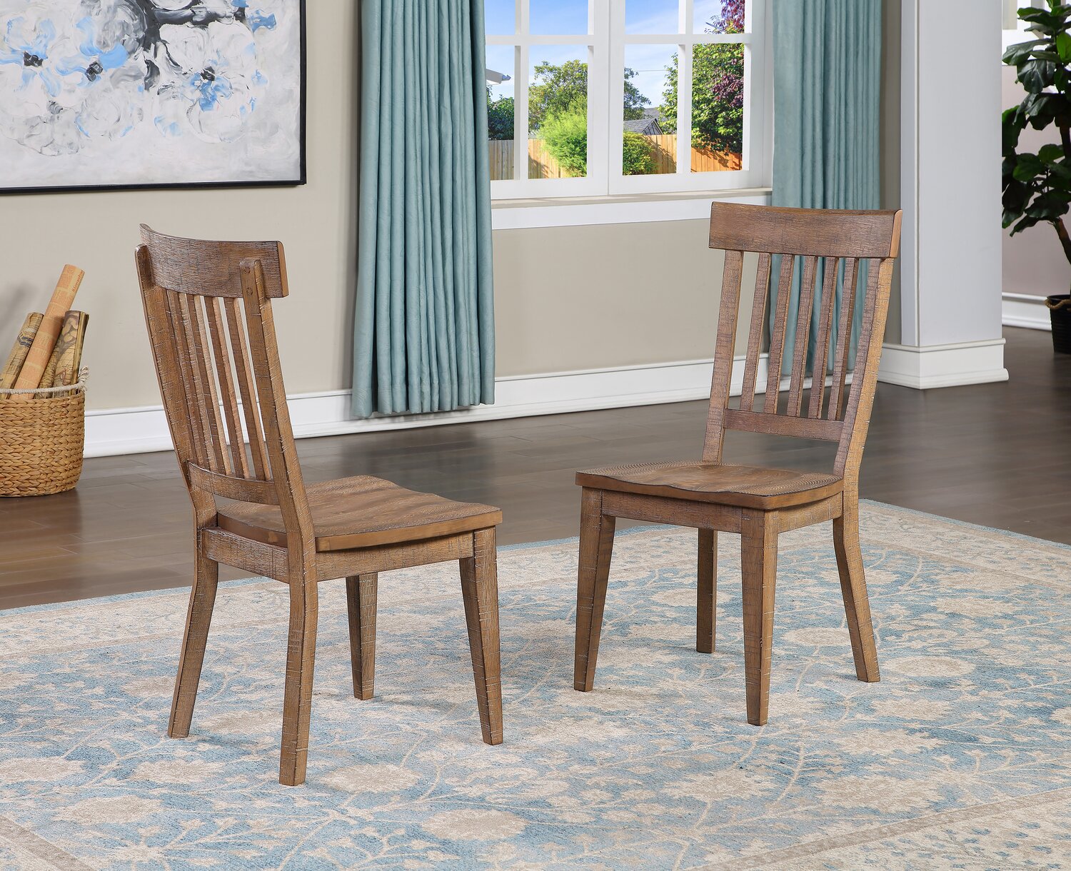 Cedar Dining Chair, Pine Wood, Slat Back - Brown | Chaise de salle à manger Cedar en pin avec dossier à lattes - brune
