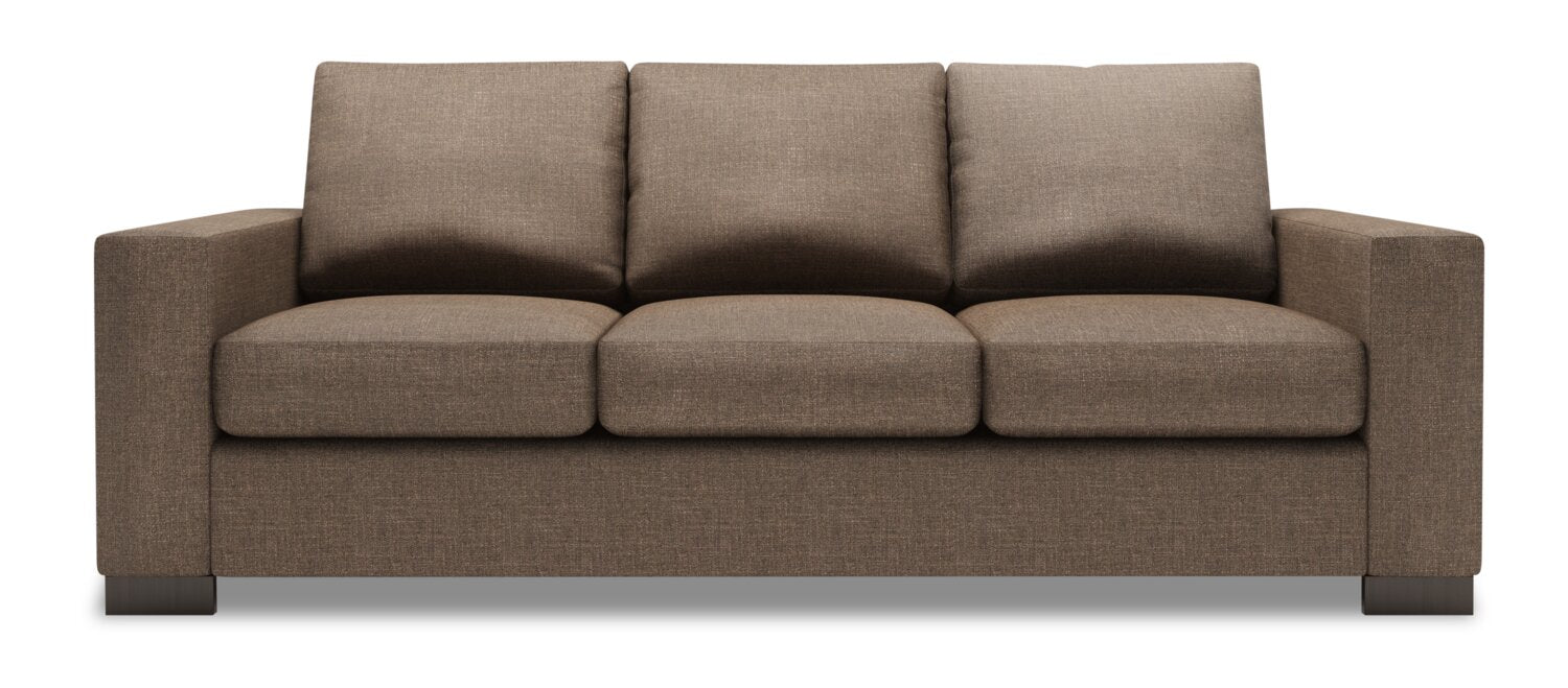 Made in Canada Customizable Sofa Lab Track 85" Linen-Look Fabric Sofa with Track Arms - Luna Praline Brown | Sofa Track de Sofa Lab de 85 po fabriqué au Canada en tissu d’apparence lin avec accoudoirs rectilignes - brun Luna Praline | TR102591
