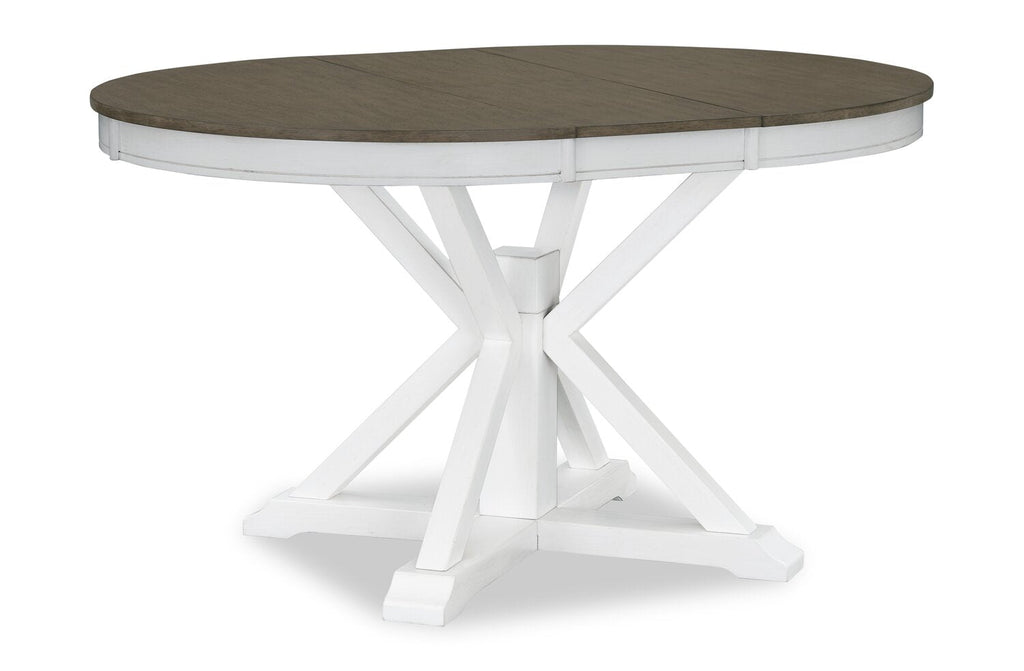 Brook Dining Table with 42-54"W Extension, Round - White/Brown | Table de salle à manger ronde Brook de 42 po à 54 po (L) avec rallonge - blanche et brune