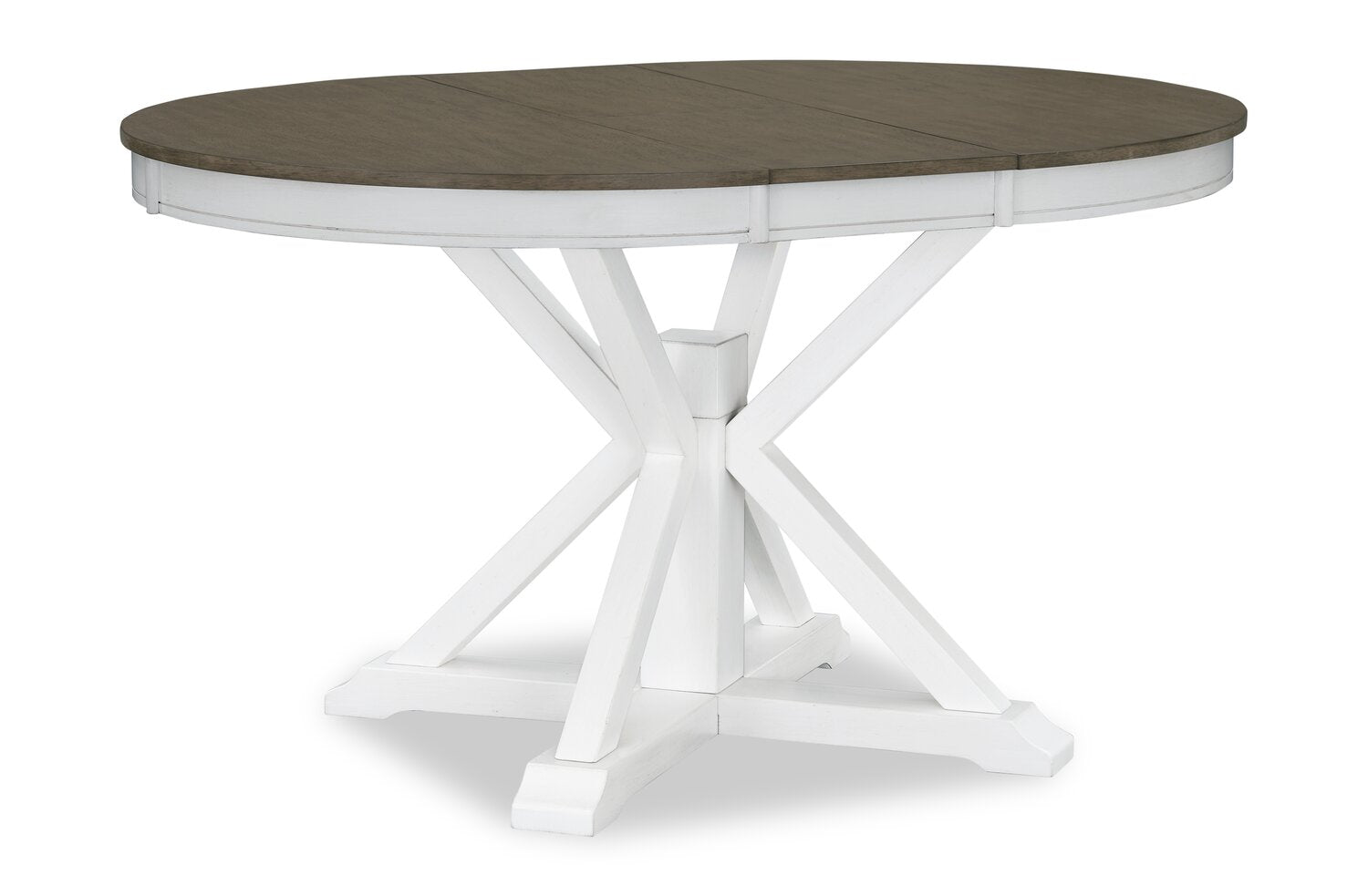 Brook Dining Table with 42-54"W Extension, Round - White/Brown | Table de salle à manger ronde Brook de 42 po à 54 po (L) avec rallonge - blanche et brune