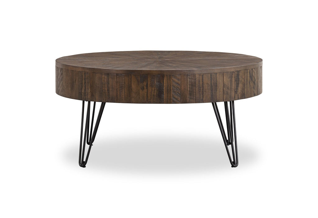 Kort & Co. Sol 38” Rustic Round Solid Pine Wood Coffee Table - Brown | Table à café ronde rustique Sol de Kort & Co. de 38 po en pin massif - brune