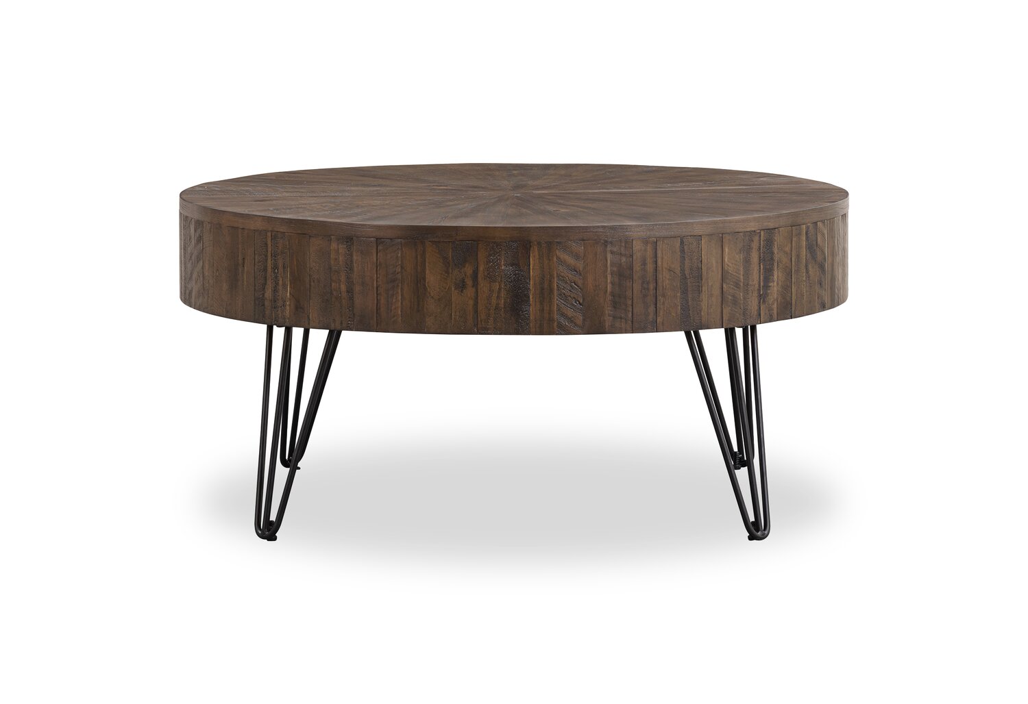 Kort & Co. Sol 38” Rustic Round Solid Pine Wood Coffee Table - Brown | Table à café ronde rustique Sol de Kort & Co. de 38 po en pin massif - brune