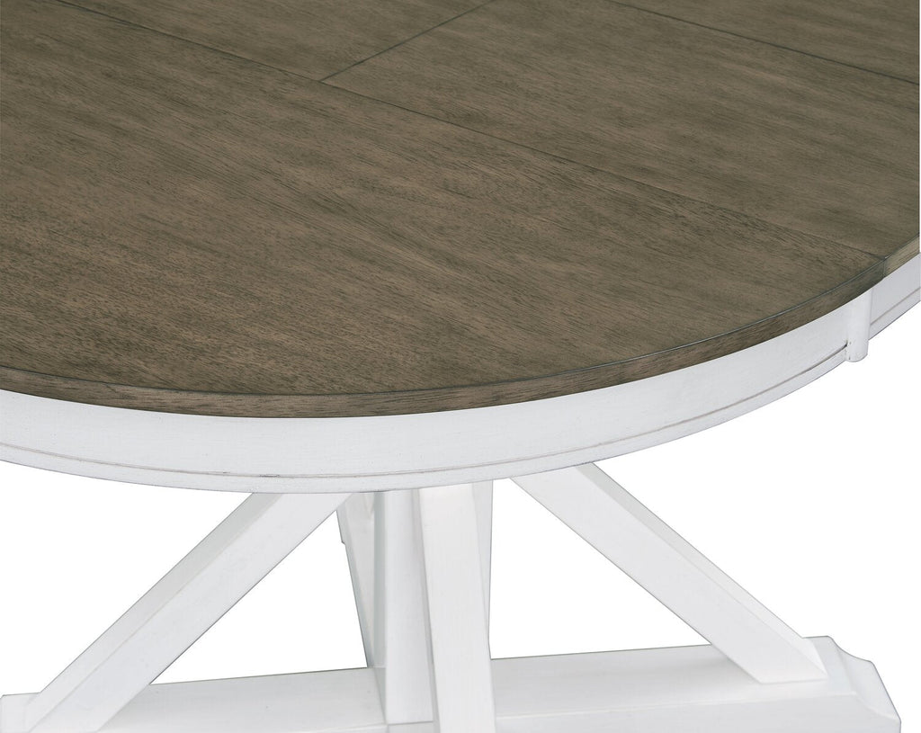 Brook Dining Table with 42-54"W Extension, Round - White/Brown | Table de salle à manger ronde Brook de 42 po à 54 po (L) avec rallonge - blanche et brune
