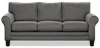 Made in Canada Tula 88" Fabric Sofa with Rolled Arms and Accent Pillows - Steel Grey | Sofa Tula de 88 po fabriqué au Canada en tissu avec accoudoirs enroulés et coussins décoratifs - gris acier