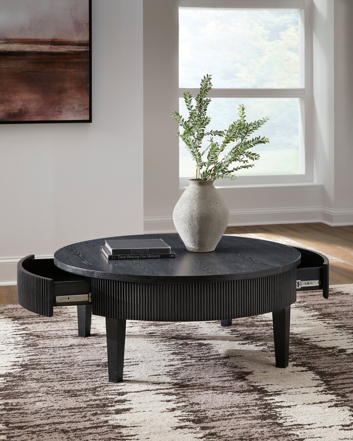 Sanford 42” Contemporary Round Solid Wood Coffee Table with Storage - Black | Table à café ronde contemporaine Sanford de 42 po en bois massif avec rangement - noire
