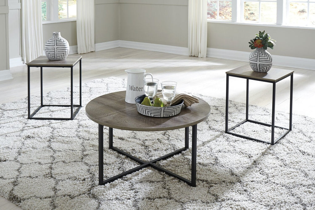 Wadeworth 31.5" Rustic 3-Pack Coffee + 2 End Tables - Taupe with Metal Legs|Ensemble 3 tables rustiques Wadeworth de 31,5 po (table à café et 2 tables de bout) - taupe avec pattes en métal