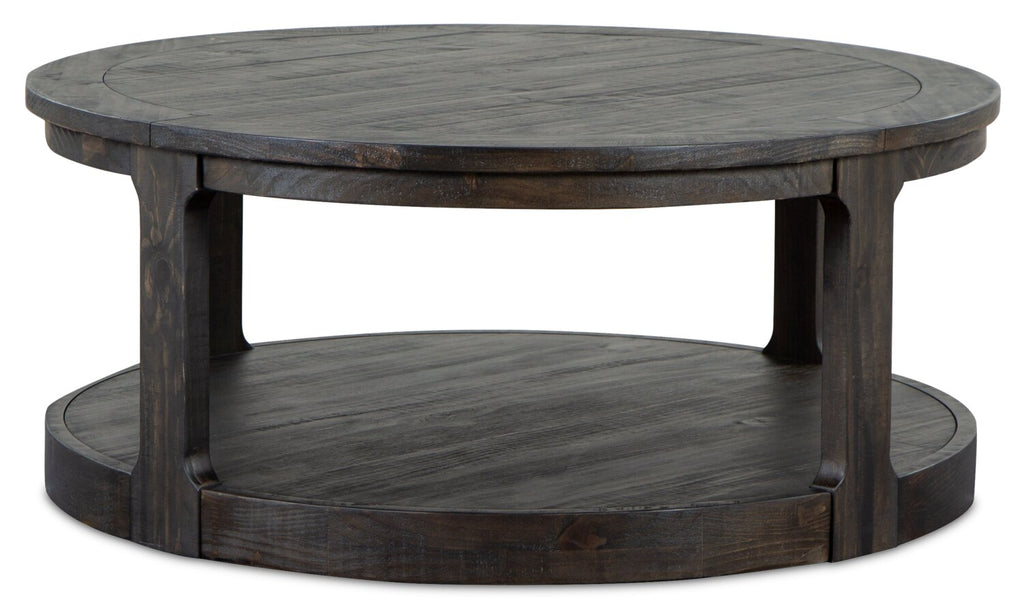 Axl 40" Traditional Round Coffee Table with Shelf - Dark Grey-Brown Wood|Table à café ronde traditionnelle Axl de 40 po avec tablette - bois gris-brun foncé