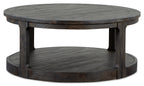 Axl 40" Traditional Round Coffee Table with Shelf - Dark Grey-Brown Wood|Table à café ronde traditionnelle Axl de 40 po avec tablette - bois gris-brun foncé