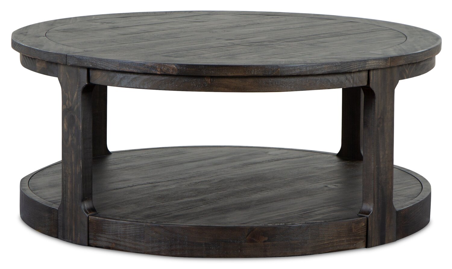 Axl 40" Traditional Round Coffee Table with Shelf - Dark Grey-Brown Wood|Table à café ronde traditionnelle Axl de 40 po avec tablette - bois gris-brun foncé