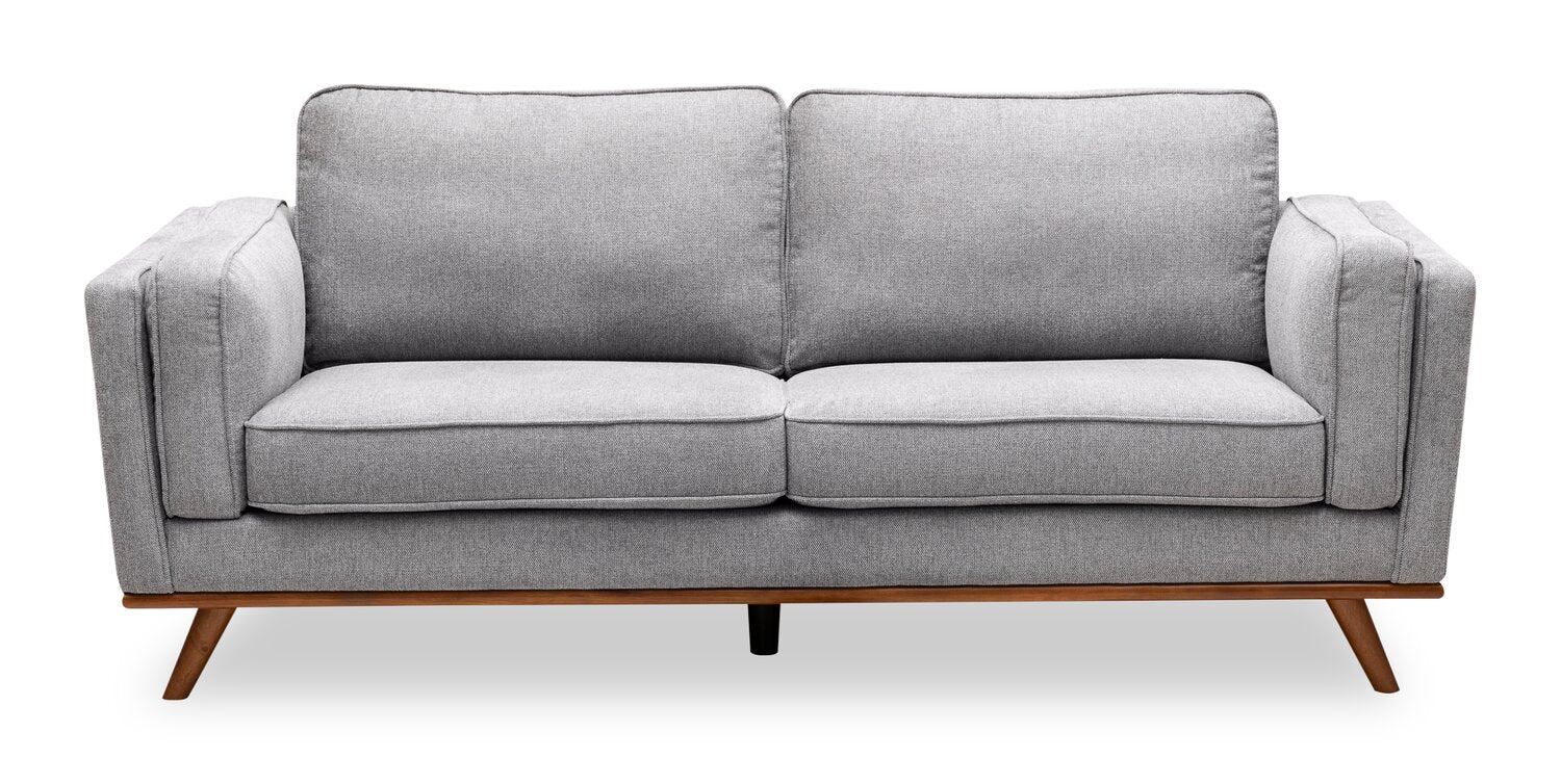 Kort & Co. Kassia 80" Linen-Look Fabric Condo Size Sofa with Wood Base and Legs - Grey | Sofa Kassia de Kort & Co. de 80 po de format condo en tissu d’apparence lin avec base et pattes en bois - gris