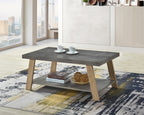 Kelly 43.3" Modern Coffee Table with Shelf - Grey Stone Top with Light Wood Legs|Table à café moderne Kelly de 43,3 po avec tablette - dessus en pierre grise avec pattes en bois clair
