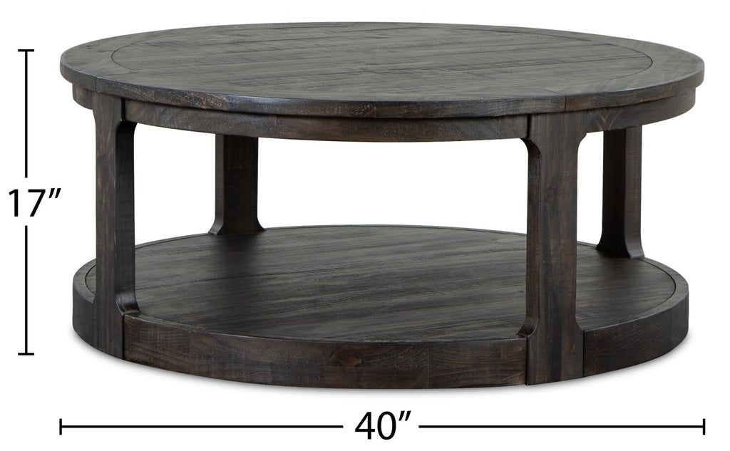Axl 40" Traditional Round Coffee Table with Shelf - Dark Grey-Brown Wood|Table à café ronde traditionnelle Axl de 40 po avec tablette - bois gris-brun foncé