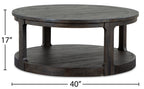 Axl 40" Traditional Round Coffee Table with Shelf - Dark Grey-Brown Wood|Table à café ronde traditionnelle Axl de 40 po avec tablette - bois gris-brun foncé
