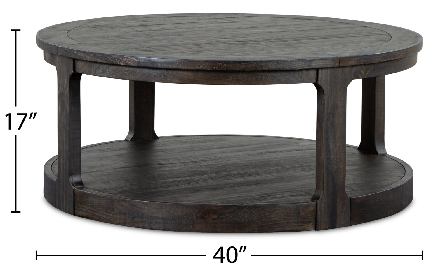 Axl 40" Traditional Round Coffee Table with Shelf - Dark Grey-Brown Wood|Table à café ronde traditionnelle Axl de 40 po avec tablette - bois gris-brun foncé