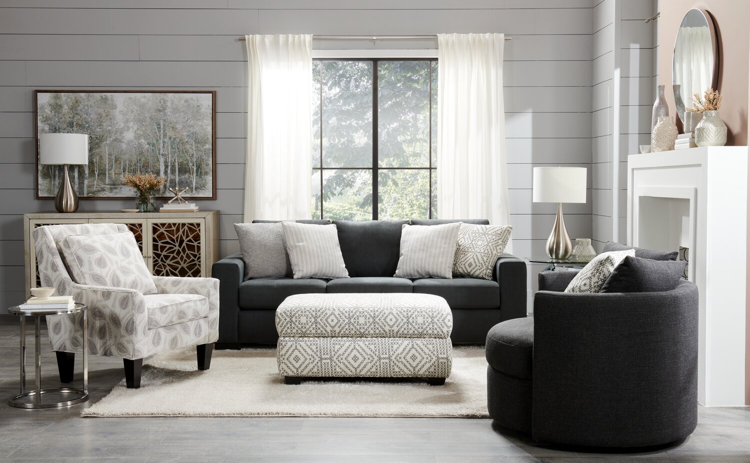 Made in Canada Customizable Sofa Lab Track 85" Linen-Look Fabric Sofa with Track Arms - Pax Pepper Grey | Sofa Track de Sofa Lab de 85 po fabriqué au Canada en tissu d’apparence lin avec accoudoirs rectilignes - gris Pax Pepper | TR102949