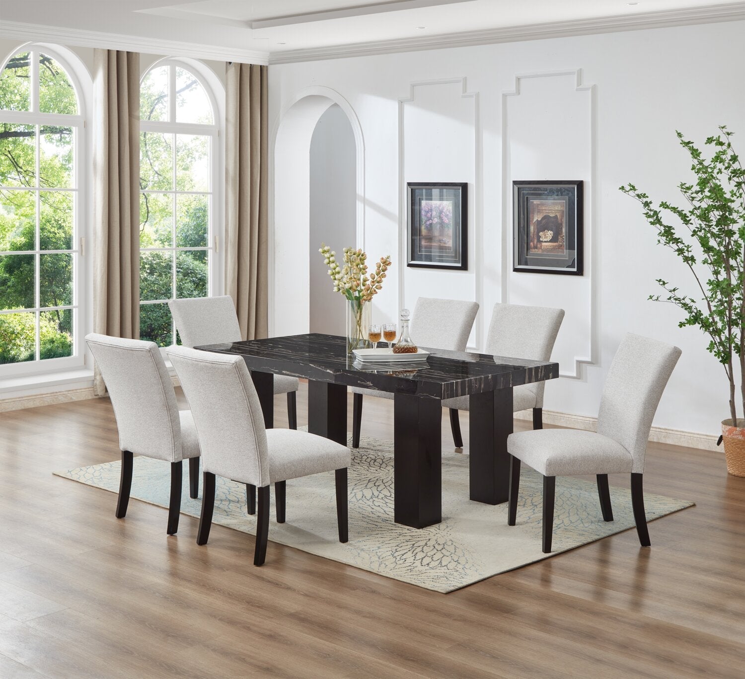 Burk Dining Table with Epoxy Resin Marble-Look Top, 72"W - Black | Table de salle à manger Burk de 72 po (L) avec dessus en résine époxy en imitation de marbre - noire