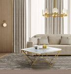 Amanda 31.5" Modern Square Coffee Table - White Marble Top with Gold Metal Base | Table à café carrée moderne Amanda de 31,5 po - dessus en marbre blanc avec base en métal doré