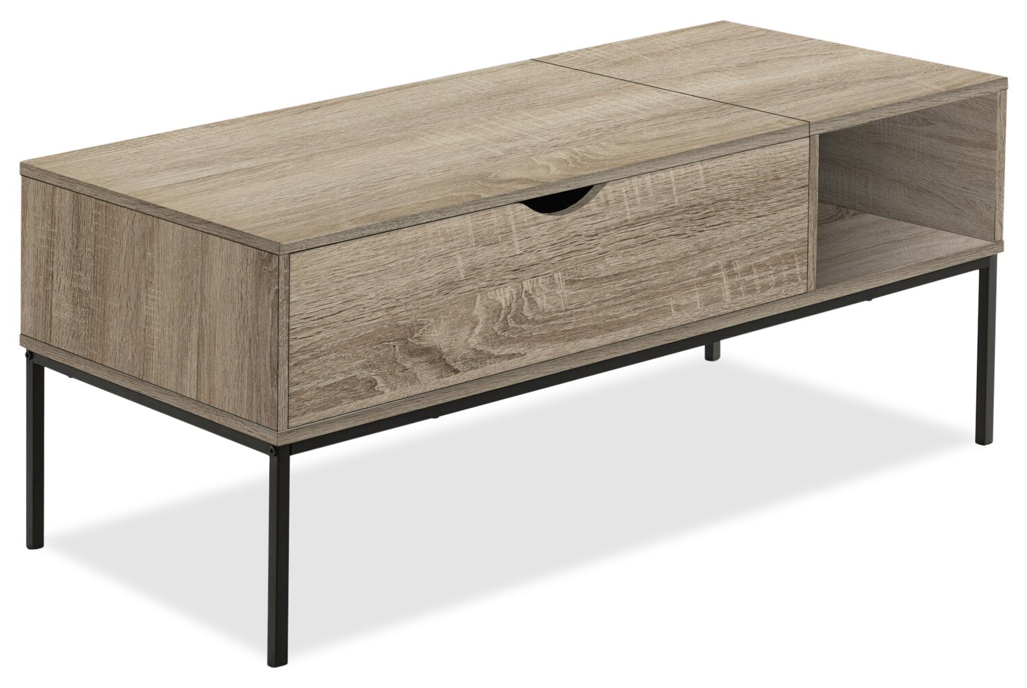 Bence 42" Modern Lift Top Coffee Table with Storage - Taupe with Black Metal Legs|Table à café moderne Bence de 42 po avec dessus relevable et rangement - taupe avec pattes en métal noir