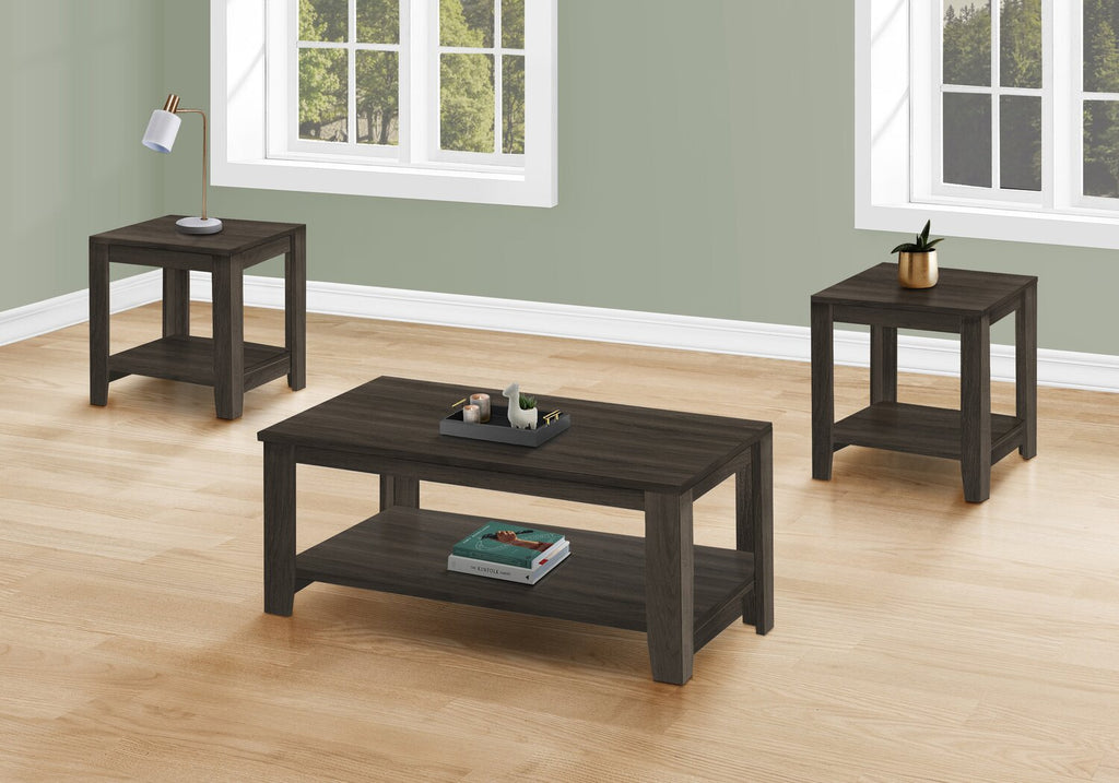 Lincoln 42" Traditional 3-Pack Coffee + 2 End Tables with Shelf - Black Brown |Ensemble 3 tables traditionnelles Lincoln de 42 po (table à café et 2 tables de bout) avec tablette - brun-noir