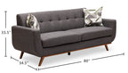 Kort & Co. Freeman 80” Linen-Look Fabric Condo Size Sofa with Wood Legs - Charcoal Grey | Sofa Freeman de Kort & Co. de 80 po de format condo en tissu d’apparence lin avec base et pattes en bois - gris anthracite