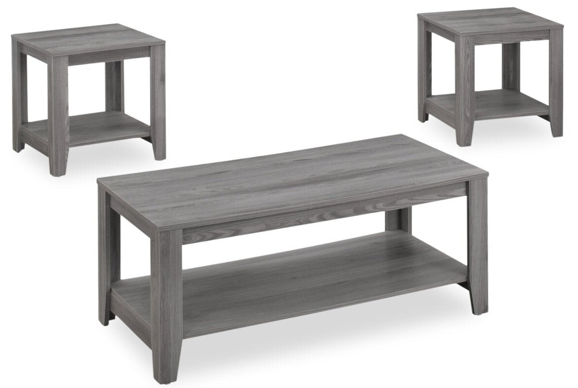 Kalen 42" Modern 3-Pack Coffee + 2 End Tables with Shelf - Grey |Ensemble 3 tables modernes Kalen de 42 po (table à café et 2 tables de bout) avec tablette - gris