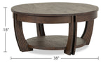 Lyndale 38" Traditional Round Lift Top Coffee Table with Storage and Shelf - Brown Pine|Table à café ronde traditionnelle Lyndale de 38 po avec dessus relevable, rangement et tablette - pin brun