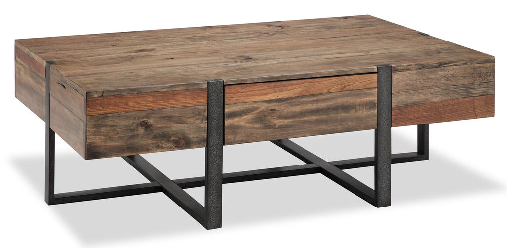 Manchester 54" Rustic Coffee Table with Storage - Brown Wood with Iron Base|Table à café rustique Manchester de 54 po avec rangement - bois brun avec base en fer