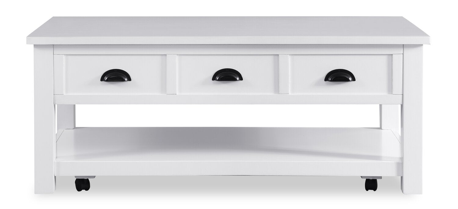 Centennial 48" Modern Lift Top Coffee Table with Storage, Shelf & Casters - White | Table à café moderne Centennial de 48 po avec dessus relevable, rangement, tablette et roulettes - blanche