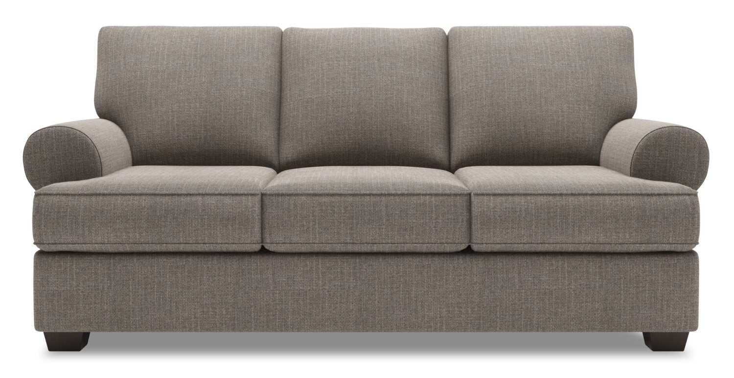 Made in Canada Customizable Sofa Lab Roll 86" Linen-Look Fabric Sofa with Rolled Arms - Luna Smoke Grey | Sofa Roll de Sofa Lab de 86 po fabriqué au Canada en tissu d’apparence lin avec accoudoirs enroulés - gris Luna Smoke | RO102391