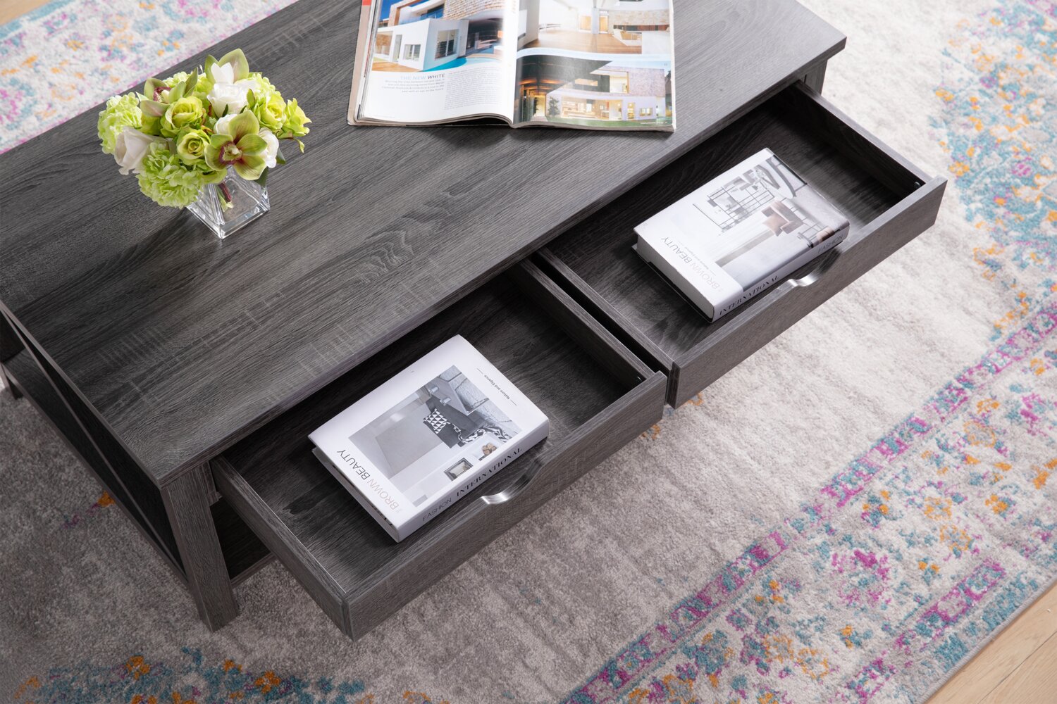 Jake 47.25" Rustic 2-Pack Coffee + End Table with Storage and Shelf - Distressed Grey |2 tables à café rustiques Jake de 47,25 po avec rangement et tablette - gris vieilli