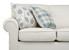 Made in Canada Scarlett 87" Chenille Fabric Sofa with Rolled Arms and Accent Pillows - Ecru Beige | Sofa Scarlett de 87 po fabriqué au Canada en tissu de chenille avec accoudoirs enroulés et coussins décoratifs - beige écru