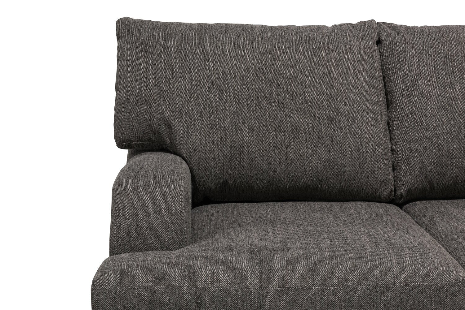 Made in Canada Nofia 80" Chenille Fabric Sofa with Two Accent Pillows and Wood Legs - Charcoal Grey | Sofa Nofia de 80 po fabriqué au Canada en tissu de chenille avec 2 coussins décoratifs et pattes en bois - gris anthracite