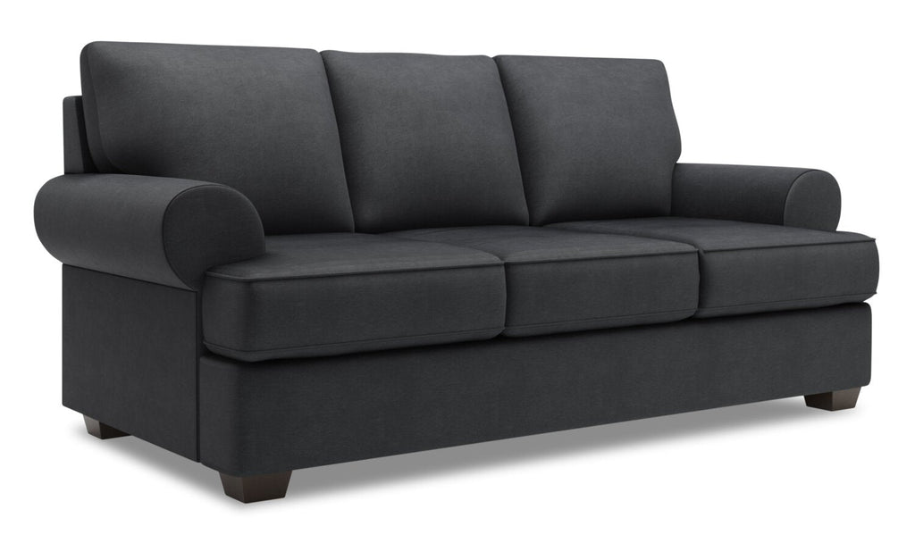 Made in Canada Customizable Sofa Lab Roll 86" Linen-Look Fabric Sofa with Rolled Arms - Pax Pepper Grey | Sofa Roll de Sofa Lab de 86 po fabriqué au Canada en tissu d’apparence lin avec accoudoirs enroulés - gris Pax Pepper | RO102949