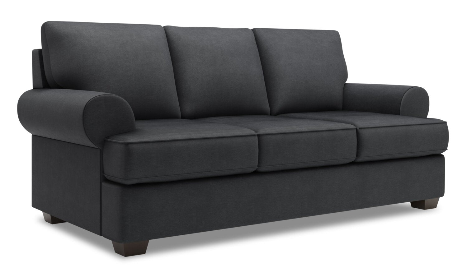Made in Canada Customizable Sofa Lab Roll 86" Linen-Look Fabric Sofa with Rolled Arms - Pax Pepper Grey | Sofa Roll de Sofa Lab de 86 po fabriqué au Canada en tissu d’apparence lin avec accoudoirs enroulés - gris Pax Pepper | RO102949