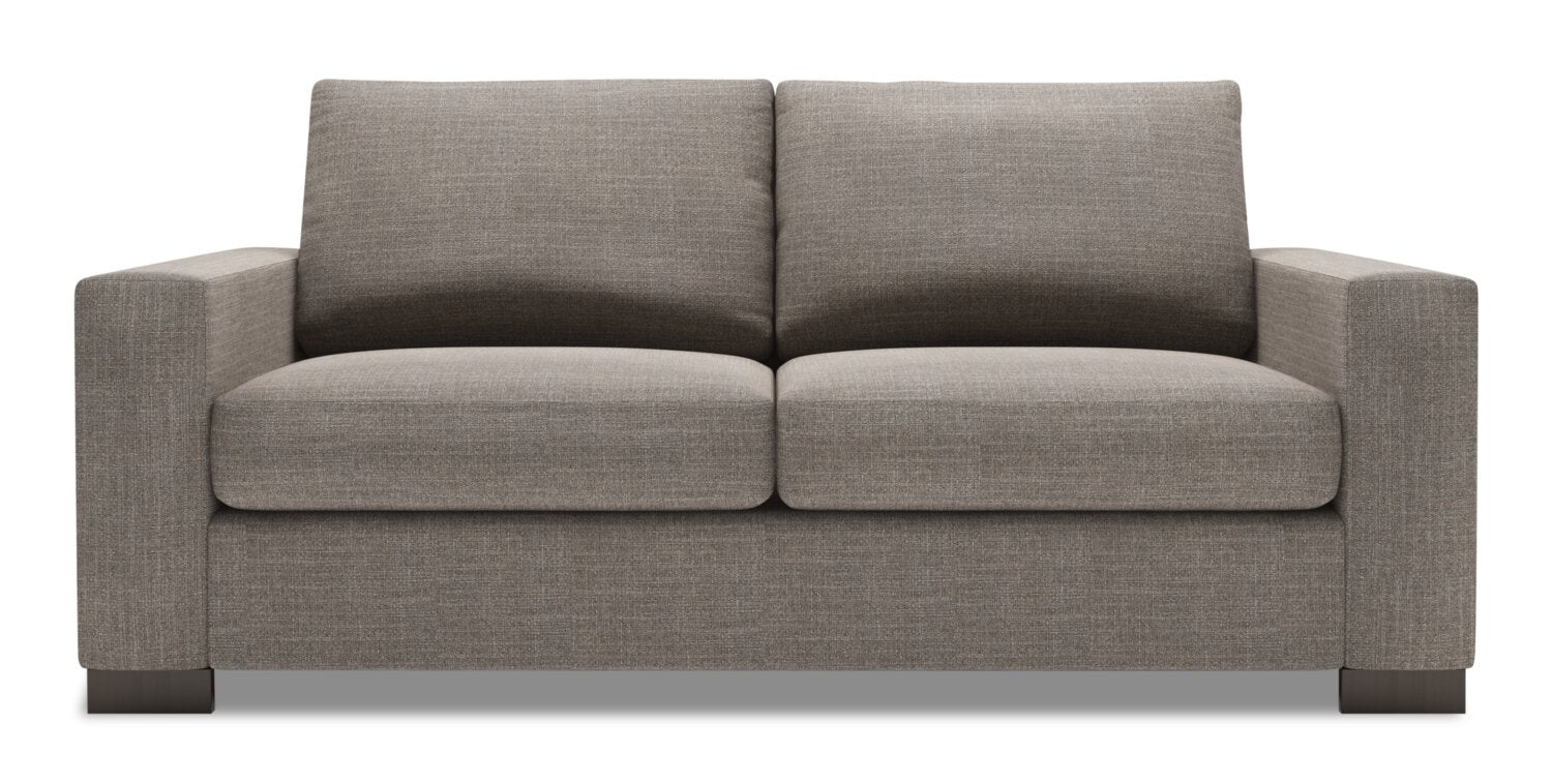 Made in Canada Customizable Sofa Lab Track 75" Linen-Look Fabric Condo Size Sofa with Track Arms - Luna Smoke Grey | Sofa Track de Sofa Lab de 75 po de format condo fabriqué au Canada en tissu d’apparence lin - gris Luna Smoke | TR092391