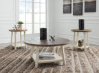 Bolanbrook 40" Rustic Round 3-Pack Coffee + 2 End Tables with Shelf - Two Tone Wood|Ensemble 3 tables rondes rustiques Bolanbrook de 40 po (table à café et 2 tables de bout) avec tablette - bois deux teintes