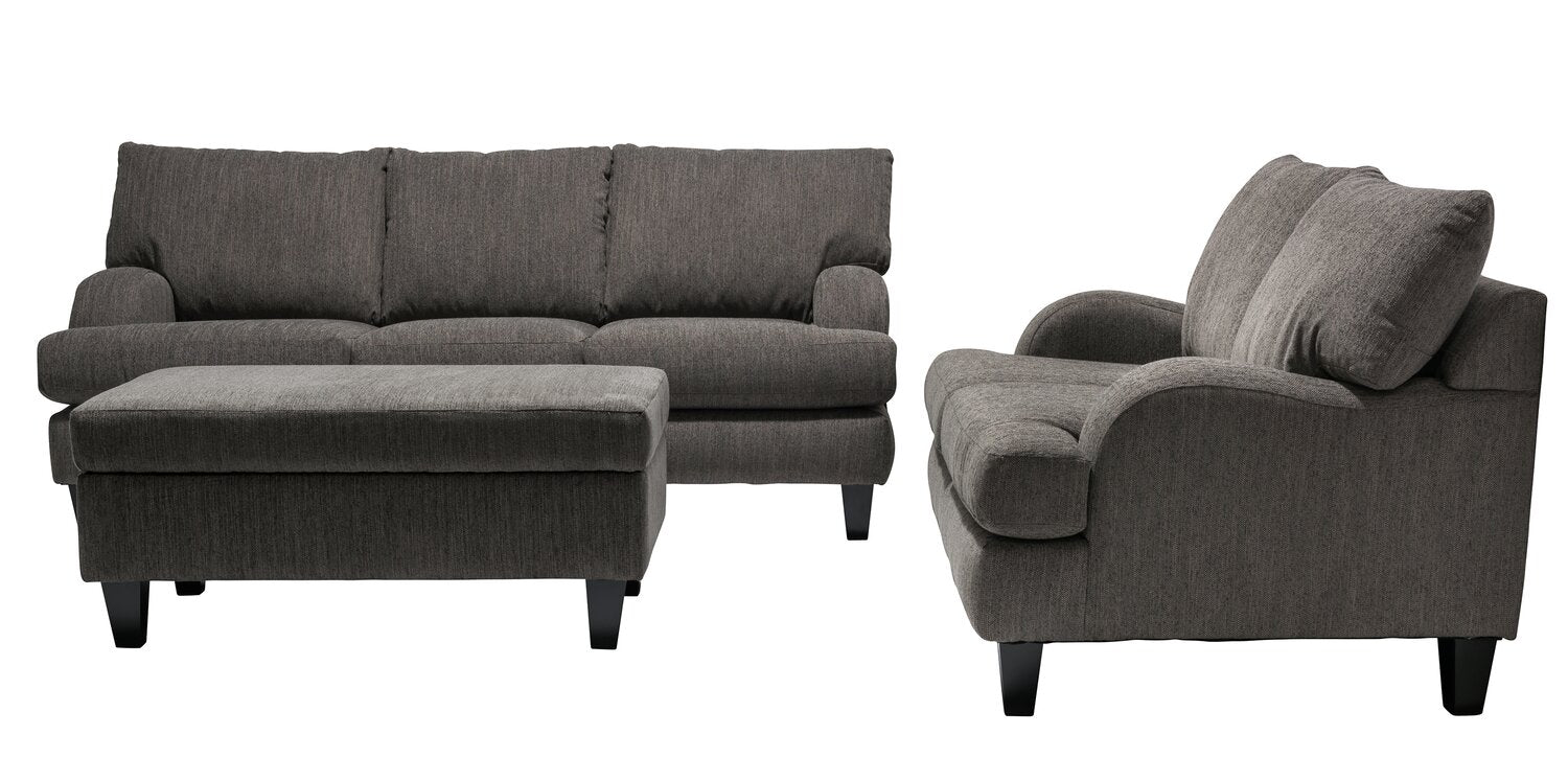 Made in Canada Nofia 80" Chenille Fabric Sofa with Two Accent Pillows and Wood Legs - Charcoal Grey | Sofa Nofia de 80 po fabriqué au Canada en tissu de chenille avec 2 coussins décoratifs et pattes en bois - gris anthracite
