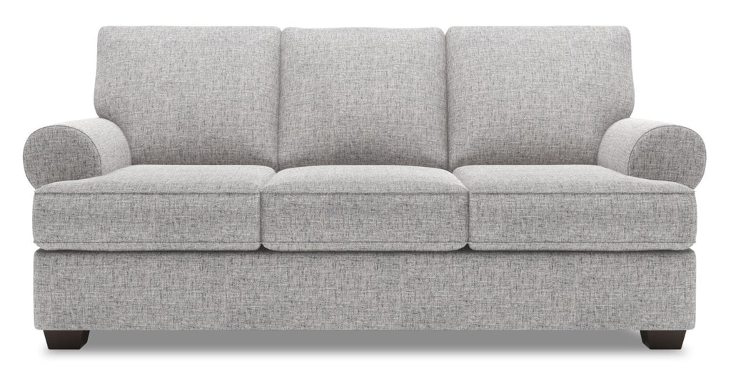 Made in Canada Customizable Sofa Lab Roll 86" Linen-Look Fabric Sofa with Rolled Arms - Luna Domino Grey | Sofa Roll de Sofa Lab de 86 po fabriqué au Canada en tissu d’apparence lin avec accoudoirs enroulés - gris Luna Domino | RO102191