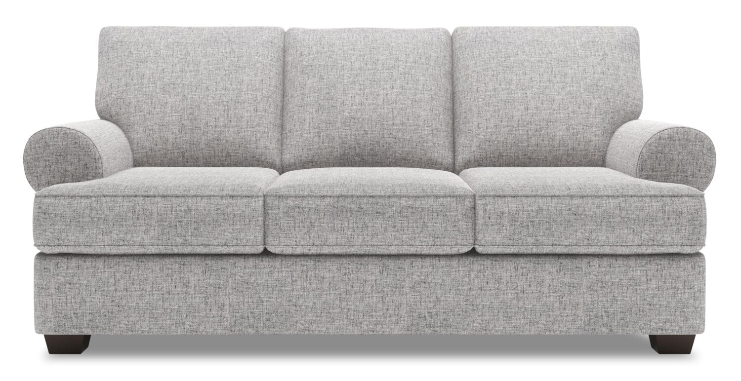 Made in Canada Customizable Sofa Lab Roll 86" Linen-Look Fabric Sofa with Rolled Arms - Luna Domino Grey | Sofa Roll de Sofa Lab de 86 po fabriqué au Canada en tissu d’apparence lin avec accoudoirs enroulés - gris Luna Domino | RO102191