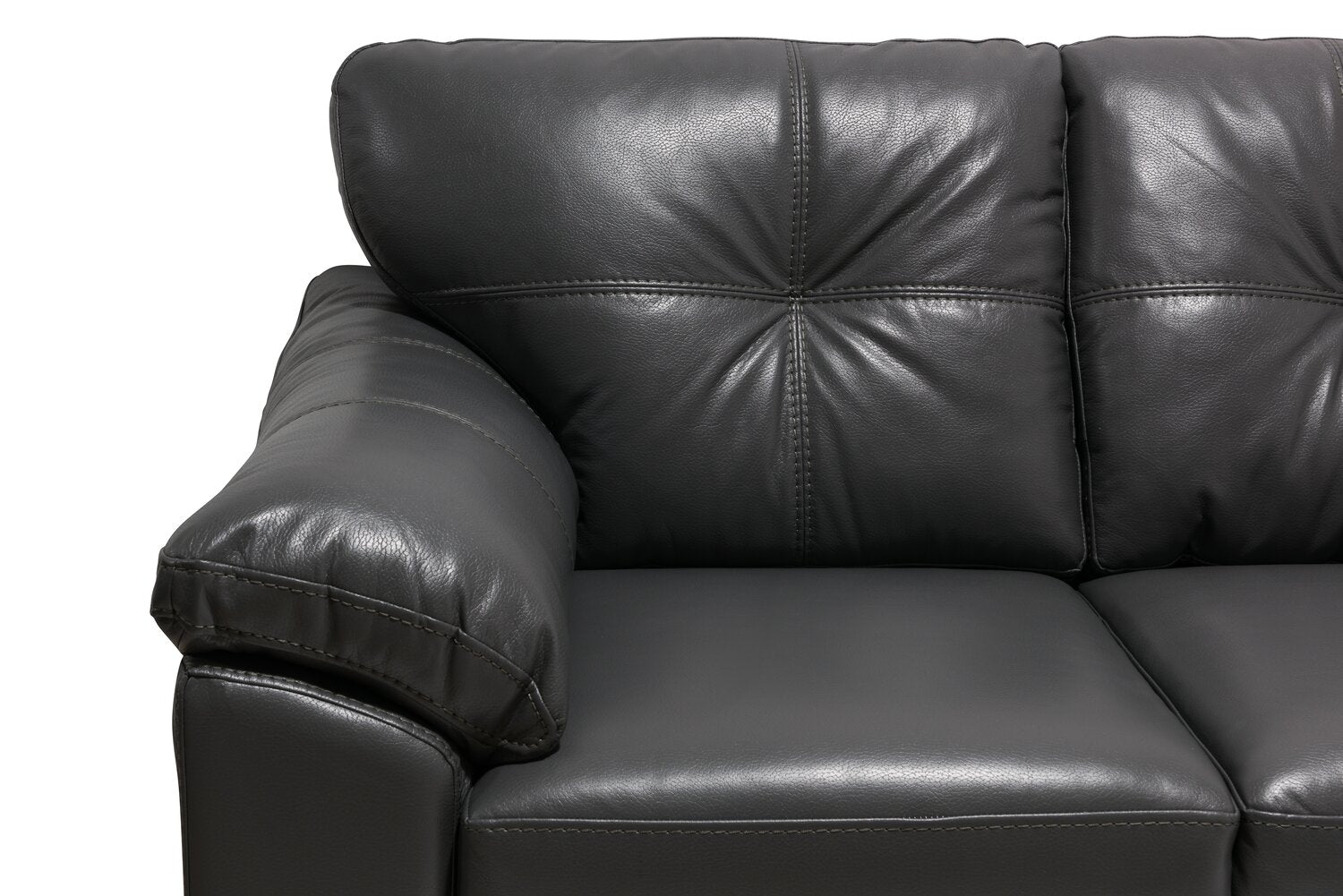 Made in Canada Addison 86" Leather-Look Fabric Sofa with Tufted Back Cushion - Grey | Sofa Addison de 86 po fabriqué au Canada en tissu d’apparence cuir avec coussin de dossier capitonné - gris