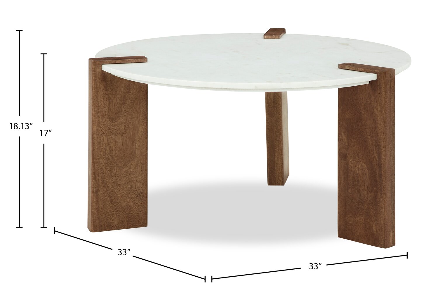 Merlin 33” Round Solid Wood and Marble Coffee Table - White and Brown | Table à café ronde Merlin de 33 po en bois massif et en marbre - blanche et brune