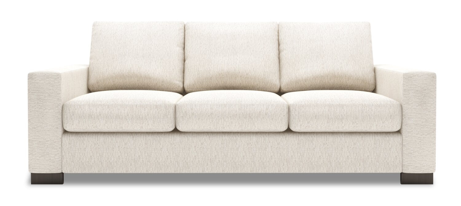 Made in Canada Customizable Sofa Lab Track 85" Chenille Fabric Sofa with Track Arms - Luxury Sand Beige | Sofa Track de Sofa Lab de 85 po fabriqué au Canada en tissu de chenille avec accoudoirs rectilignes - beige Luxury Sand | TR103093