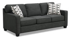 Made in Canada Sawyer 83" Linen-Look Fabric Sofa with Reversible Cushions and Accent Pillows - Charcoal Grey | Sofa Sawyer de 83 po fabriqué au Canada en tissu d’apparence lin avec coussins réversibles et coussins décoratifs - gris anthracite