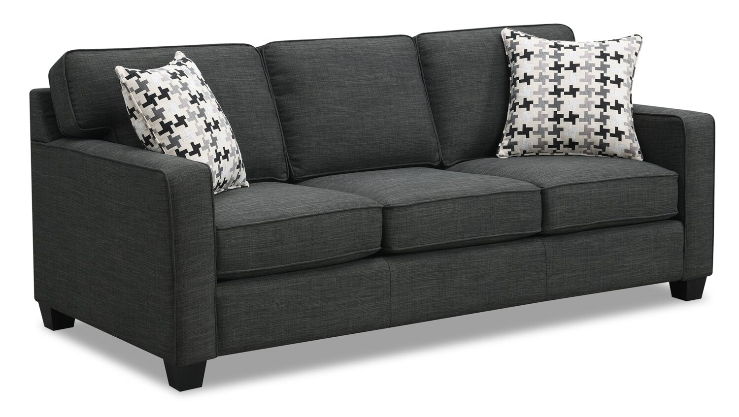 Made in Canada Sawyer 83" Linen-Look Fabric Sofa with Reversible Cushions and Accent Pillows - Charcoal Grey | Sofa Sawyer de 83 po fabriqué au Canada en tissu d’apparence lin avec coussins réversibles et coussins décoratifs - gris anthracite