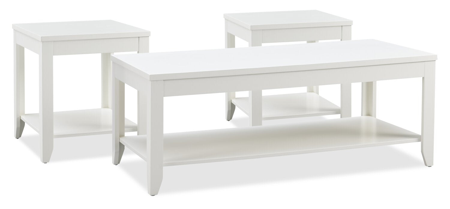 Aspen 47.3" Traditional 3-Pack Coffee + 2 End Tables - White | Ensemble 3 tables traditionnelles Aspen de 47,3 po (table à café et 2 tables de bout) - blanc