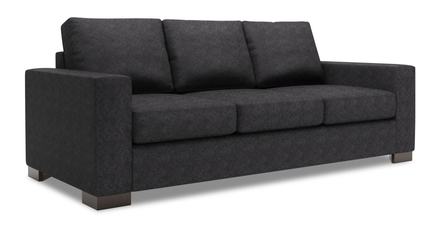 Made in Canada Customizable Sofa Lab Track 85" Chenille Fabric Sofa with Track Arms - Luxury Charcoal Grey | Sofa Track de Sofa Lab de 85 po fabriqué au Canada en tissu de chenille avec accoudoirs rectilignes - gris Luxury Charcoal | TR102993