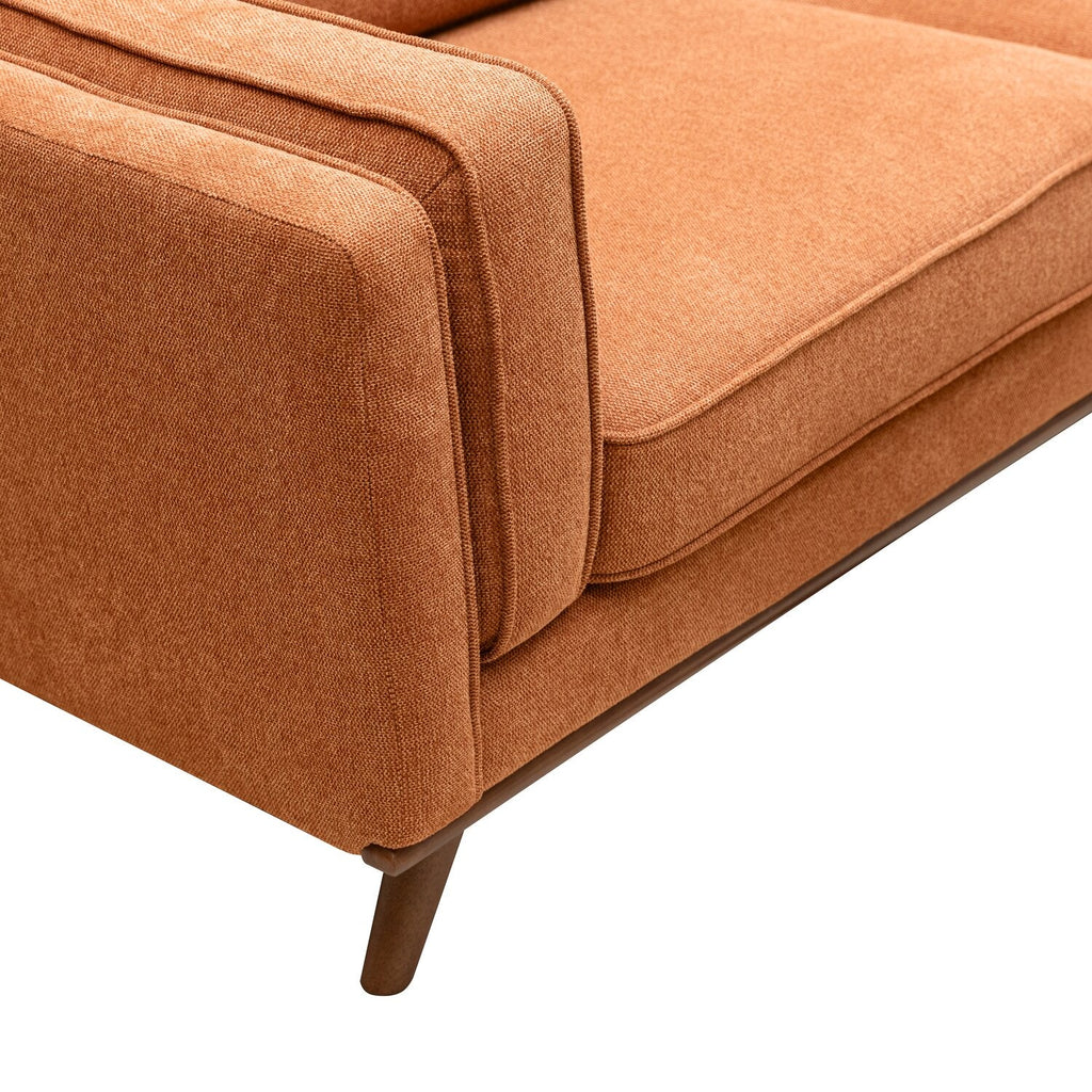 Kort & Co. Kassia 80" Linen-Look Fabric Condo Size Sofa with Wood Base and Legs - Orange | Sofa Kassia de Kort & Co. de 80 po de format condo en tissu d’apparence lin avec base et pattes en bois - orange