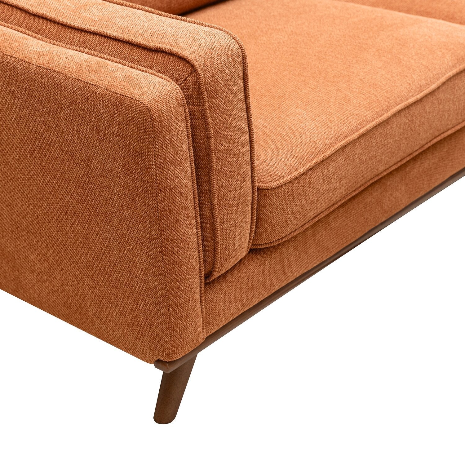 Kort & Co. Kassia 80" Linen-Look Fabric Condo Size Sofa with Wood Base and Legs - Orange | Sofa Kassia de Kort & Co. de 80 po de format condo en tissu d’apparence lin avec base et pattes en bois - orange